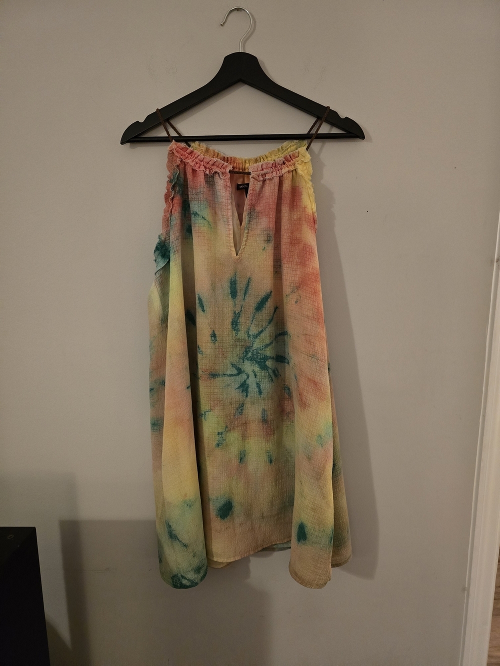 Mango Tie-Dye A-Line Midi Skirt in Yellow, Teal & Coral